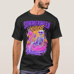 T-shirt Vibes de Summerween squelette hanté flamant rose P