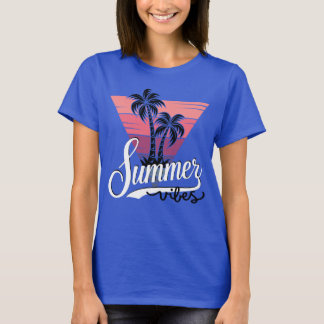 T-shirt Vibes D'Été Coucher De Soleil Rétro Et Palmiers Fe