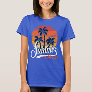 T-shirt Vibes D'Été Coucher De Soleil Rétro Et Palmiers Fe