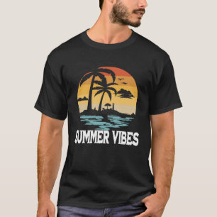 T-shirt Vibes d'été ensoleillées avec palmiers et vagues F