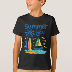 T-shirt Vibes d'été Palmier Planche de surf Voilier