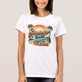 T-shirt Vibes d'été Rétro Plage Vintage Vacances Tropicale
