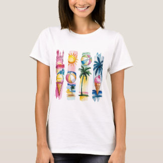 T-shirt Vibes d'été Torn Collage - Retro Watercolor Beach
