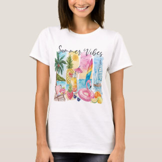 T-shirt Vibes d'été Torn Collage - Retro Watercolor Beach