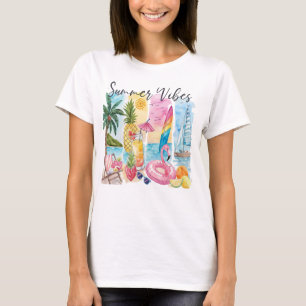 T-shirt Vibes d'été Torn Collage - Retro Watercolor Beach