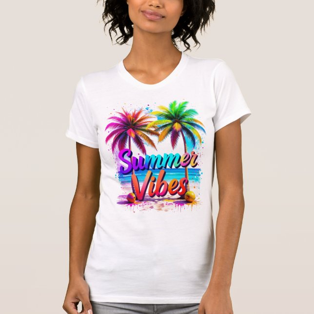 T-shirt Vibes d'été Tropical Rainbow Palm Tree Design (Devant)