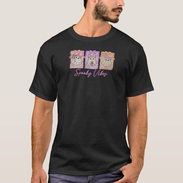 T-shirt Vibes Éffrayantes super Retro Ghost Holding Citrou (Devant)