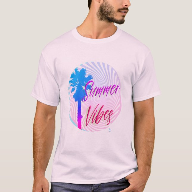 T-shirt Vibes été Neon Palm Tree Arty Slogan (Devant)