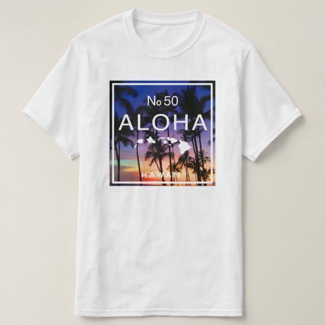 T-shirt Vibes Hawaïennes de coucher de soleil avec palmier (Design devant)