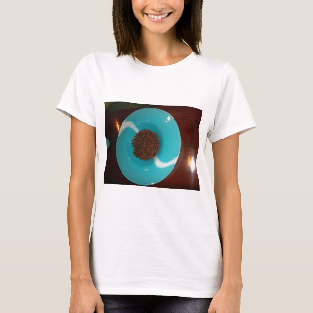 T-shirt Vibes Java : Coffee Beans et Cyan Blue Bowl Art (Devant)