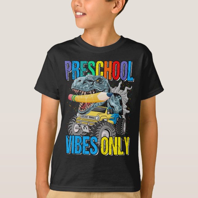T-shirt Vibes préscolaires Monster Truck Dinosaur Garçons (Devant)