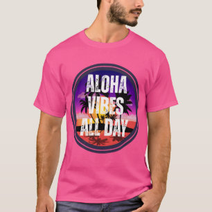 T-shirt Vibes Rétro Aloha Coucher de Soleil Tropical Desig