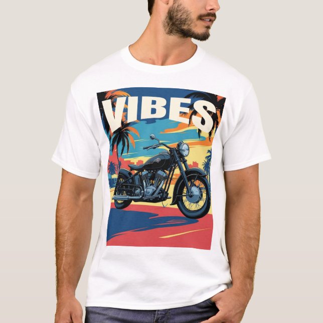 T-shirt "Vibes" Rétro Moto Cityscape (Devant)