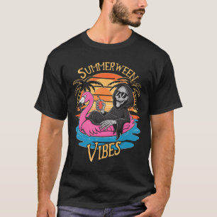 T-shirt Vibes Skeleton Flamant rose Halloween Éffrayant ét