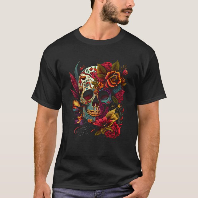 T-shirt Vibrant Dia de los Muertos Skull (Devant)