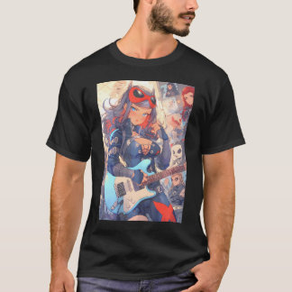 T-shirt Vibrant Et Dynamique Anime Comic Et Punk Rock Art