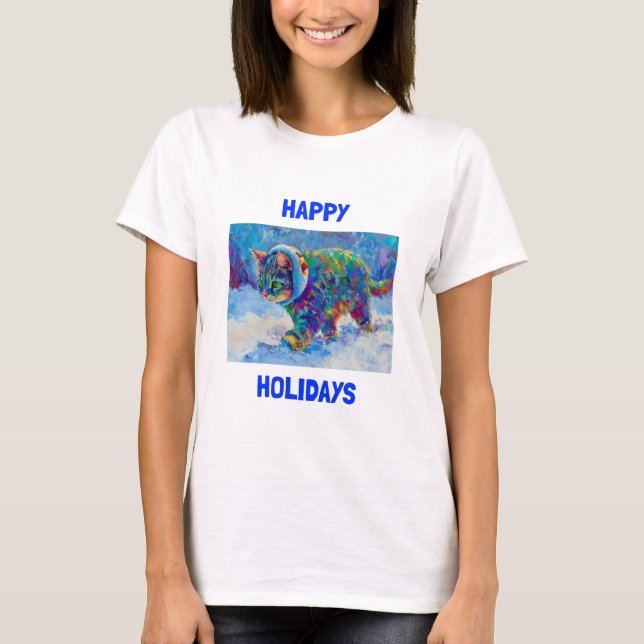 T-shirt Vibrant Happy Holidays Cat Celebration Tee (Devant)