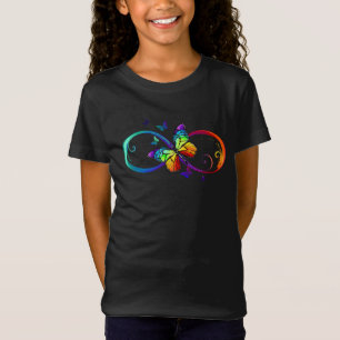 T-Shirt Vibrant infinity with rainbow butterfly on black