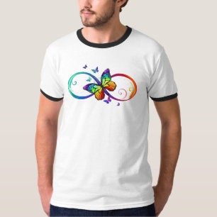 T-shirt Vibrant infinity with rainbow butterfly on black
