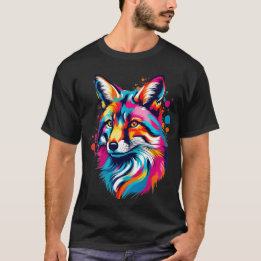 T-shirt Vibrant Ink Splatter Fox Pop Art, Coloré