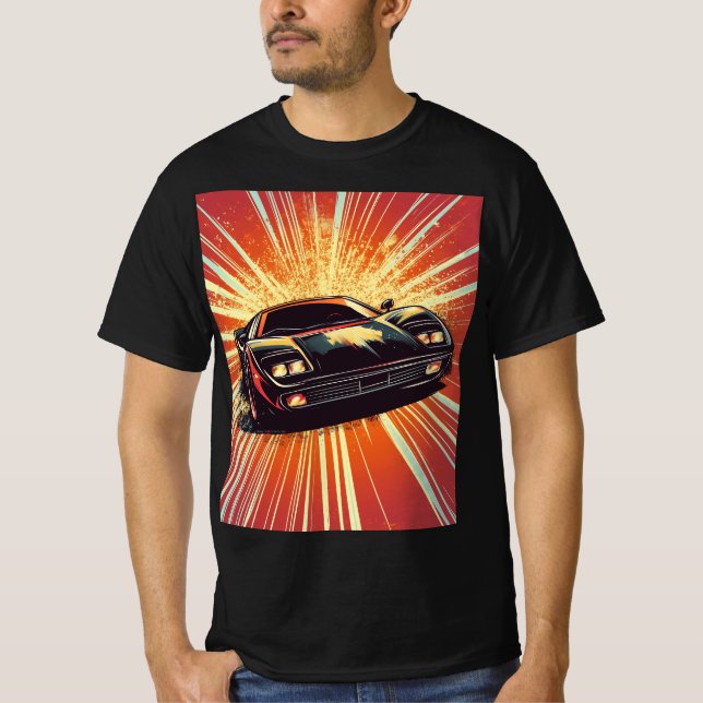 T-shirt Vibrant Orange Black Sports Voiture Ados Garçons C (Devant)