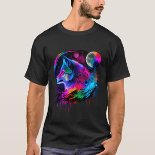 T-shirt Vibrant Peinture colorée Wolf Visage sauvage