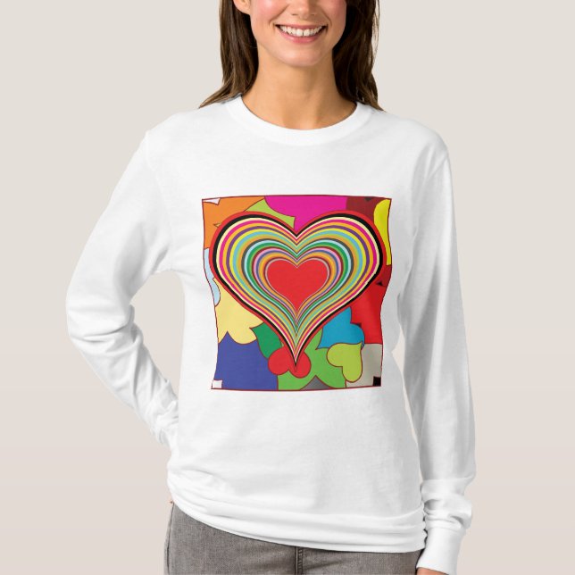 T-shirt Vibrant Rainbow Layered Heart Abstract (Devant)