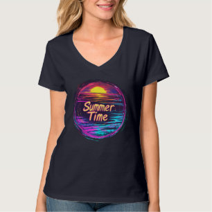 T-shirt vibrant rétro “Summer Time” avec coucher d