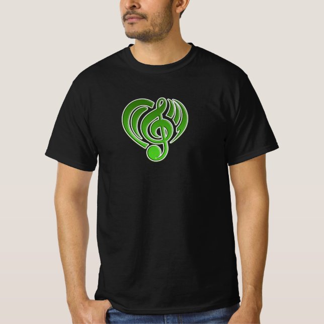 T-shirt Vibrations Amour Musical Coeur Vert Musique Note D (Devant)