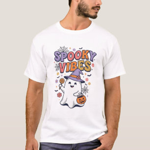 T-shirt Vibrations Effrayantes Fantôme Mignon Design Hallo