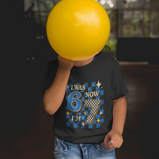 T-shirt Vichy Bleu J'avais 6 ans Maintenant j'ai 7 ans Drô