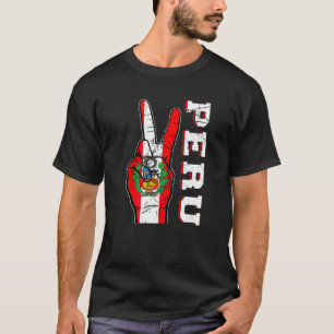 T-shirt Victoire en détresse Deux doigts Pérou Drapeau pat