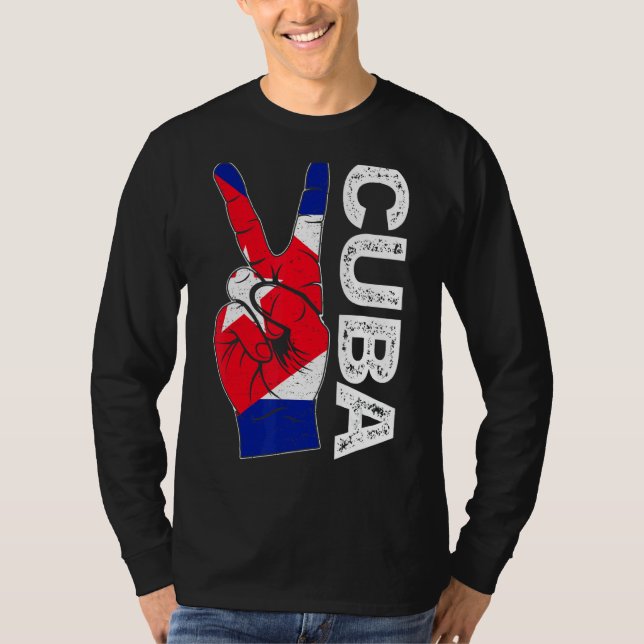 T-shirt Victoire Rétro Deux Doigts Cuba Drapeau Patriotiqu (Devant)