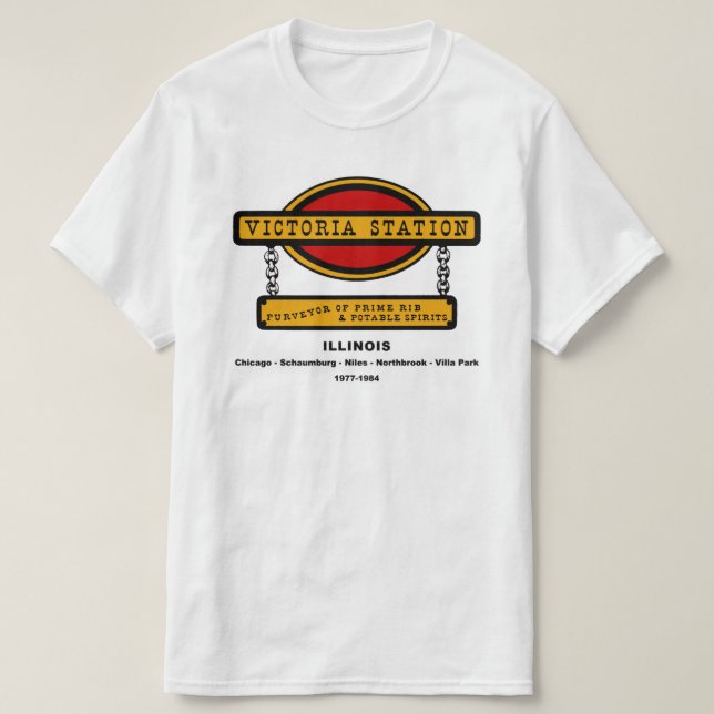 T-shirt Victoria Station Restaurants de l'Illinois 1977-19 (Design devant)