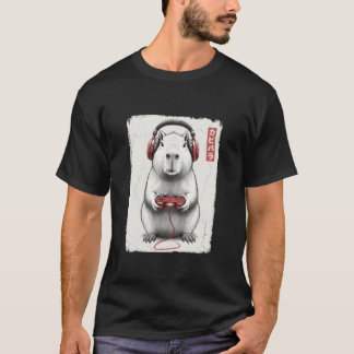 T-shirt Vidéo drôle de capybara d'art japonais de joueur e