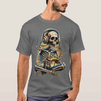 T-shirt Vidéo drôle de jeu Halloween squelette joueur jeu 