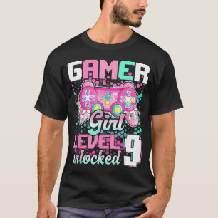 T-shirt Vidéo Fille Gamer 9E Anniversaire Niveau 9 Débloqu