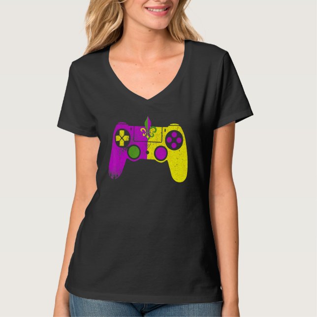 T-shirt Video Game Controller Mardi Gras Carnival Mask Fle (Devant)