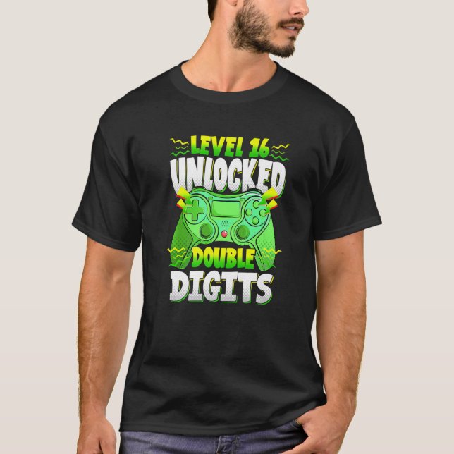 T-shirt Vidéo Gamer 16e anniversaire garçon Chiffres doubl (Devant)