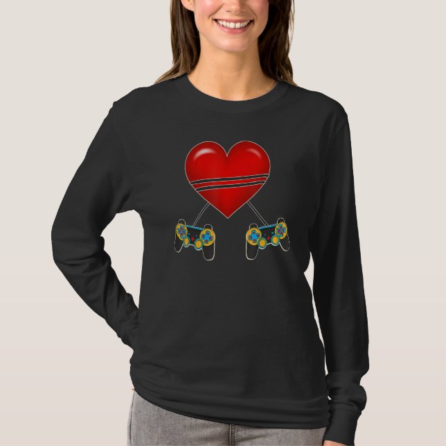 T-shirt Video Gamer Heart Controllers Valentines Day Love  (Devant)