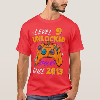 T-shirt Video Gamer Niveau 9 déverrouillé 9e anniversaire 