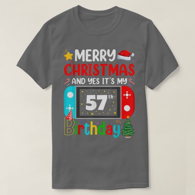 T-shirt Vidéo Joyeux Noël à l'amateur Oui C'est mon 57e  (Design devant)