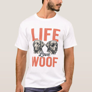 T-shirt Vie Amour Woof Chien Design Graphique Rétro_1