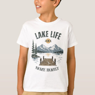 T-shirt Vie au lac Rétro Grunge Vacances en famille