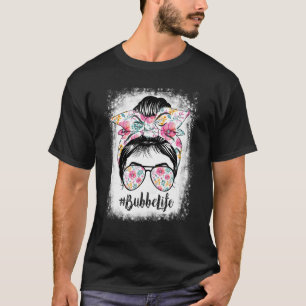 T-shirt Vie Bubbe Bleue Messagerie Cheveux Bun Floral Femm