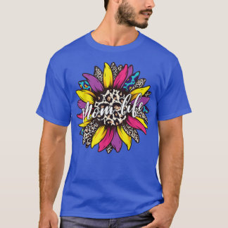 T-shirt Vie de maman classe avec Messy Bun Sunflower Leopa