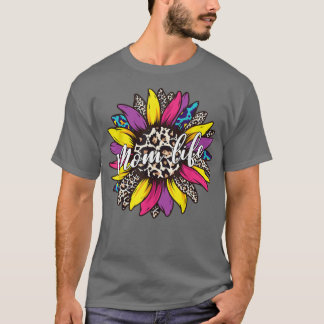 T-shirt Vie de maman classe avec Messy Bun Sunflower Leopa