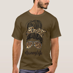 T-shirt Vie de Nanny Classy Nœud de Cheveux Décoiffés Léop