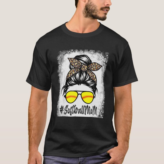 T-shirt Vie De Softball Bleu Avec Leopard Et Bun Messager (Devant)