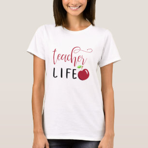T-shirt vie d'enseignant pomme rouge typographie enseignan